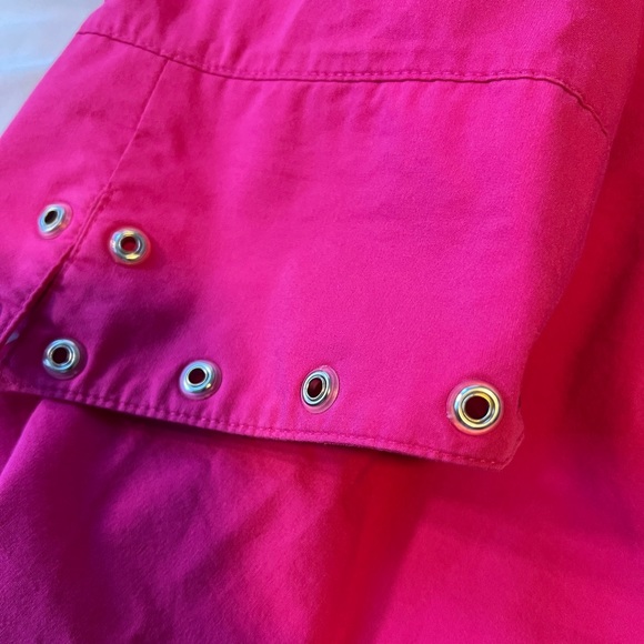 Kathy Che Stretch Pink Button Down Shirt with Silver Grommet/Embellishments - Picture 2 of 5
